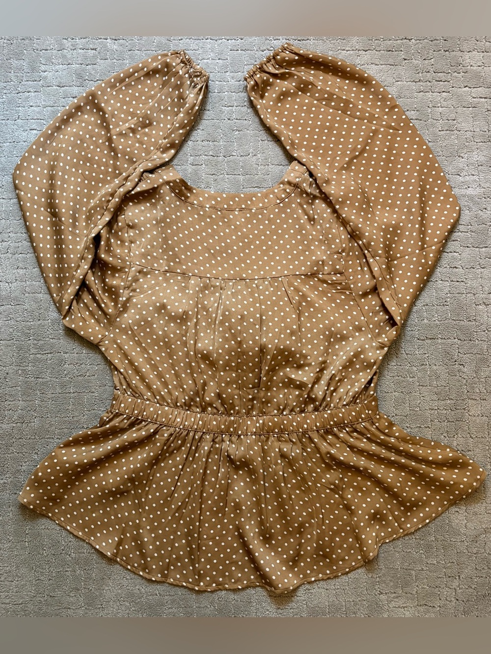 American Eagle Outfitters Silky Long Sleeve Tie-Front Brown Polkadot Top - Picture 7 of 7